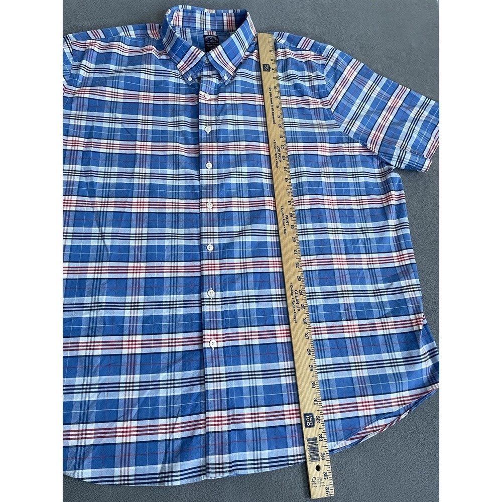 Brooks Brothers Short Sleeve Button Down Mens 1818 Sz 4xl‎ Blue Plaid Non Iron - Picture 7 of 7